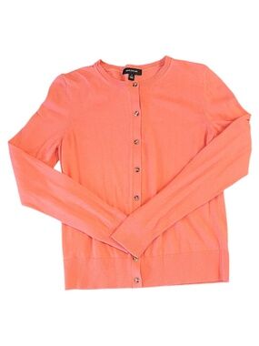 Ann Taylor Cardigan Sweater Coral Peach Orange Button Front Size Medium